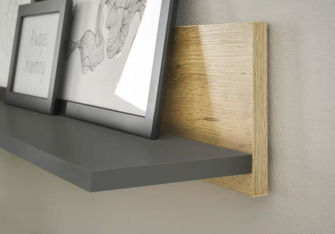 Etajeră perete gri-maro 100 cm din MDF și PAL, cu raft, design modern pentru depozitare living dormitor