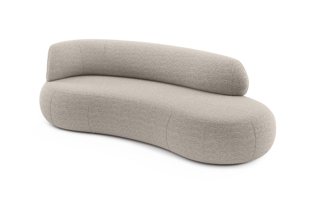 Canapea modernă curbată pentru living 250 cm, tapițată în material bouclé bej, design elegant cu spatar pe stanga IVONA