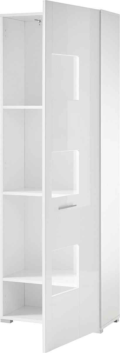 Vitrină modernă 170 cm, culoare alb, 1 ușă și 3 rafturi, 4 compartimente, design înalt și elegant pentru depozitare și expunere în living
