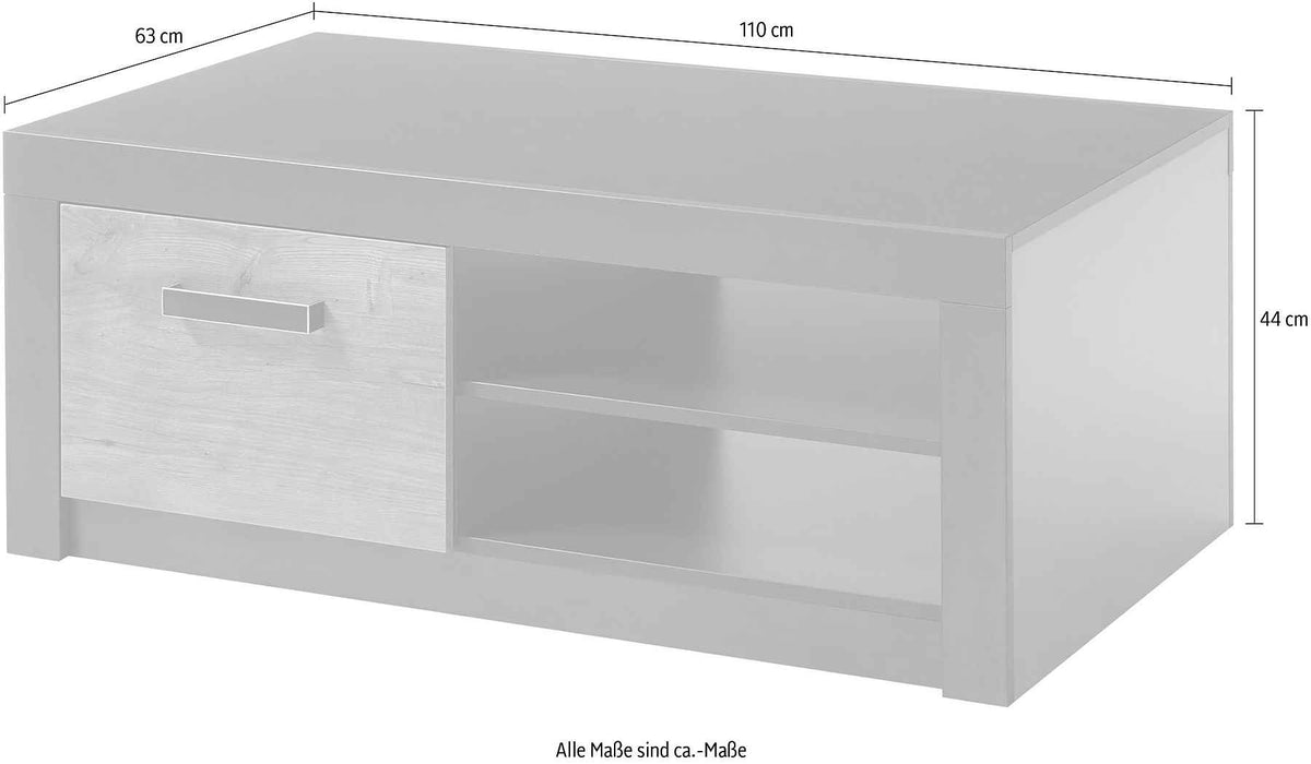 Masuta de cafea dreptunghiulara cu usi si raft, fronturi MDF si corp PAL, culoare maro-negru, 110 cm, design modern cu spatiu eficient de depozitare pentru living