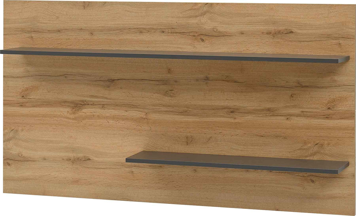 Set living modern cu comodă TV și etajeră, 300 cm, culoare negru-stejar, design elegant și spațiu generos de depozitare pentru living