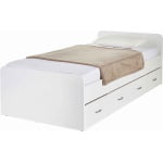 Cadru pat 90x200 cm, cu 3 sertare pentru depozitare, material PAL, culoare alb, design practic pentru dormitor, somiera și saltea neincluse