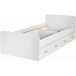 Cadru pat 90x200 cm, cu 3 sertare pentru depozitare, material PAL, culoare alb, design practic pentru dormitor, somiera și saltea neincluse - imagine 4
