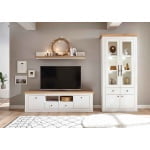 Set living 3 piese ~Mykonos~ alb-maro, cu aspect de lemn, in stil rustic romantic, cu manere metalice, 277 cm lățime - imagine 3