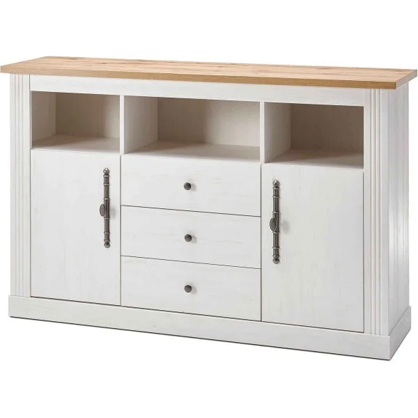 Comodă ~Mykonos~ cu aspect de lemn, culoare alb-maro, într-un stil rustic, 150 cm lungime