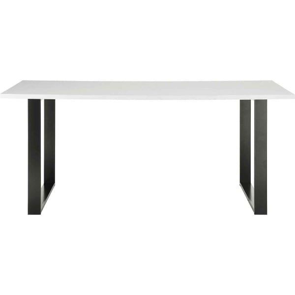 Masă~Hayak~ culoare albă, cu aspect de lemn, picioare metalice, 180x80 cm