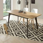 Masă dining extensibilă 140-180x80 cm, alb-negru, MDF și PAL, 4 picioare, înălțime 75 cm, design modern pentru bucătărie sau living DOLOMITES