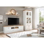 Set living 3 piese ~Mykonos~ alb-maro, cu aspect de lemn, in stil rustic romantic, cu manere metalice, 277 cm lățime