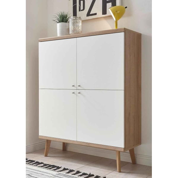 Comodă ~Texas~ culoare albă, in stil scandinav, cu picioare din lemn masiv de stejar, 107 cm lățime - imagine 1