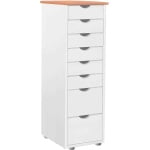 Comodă alb maro 34 cm cu 8 sertare din lemn masiv, design clasic compact pentru dormitor sau hol, înălțime 102 cm VENETIA