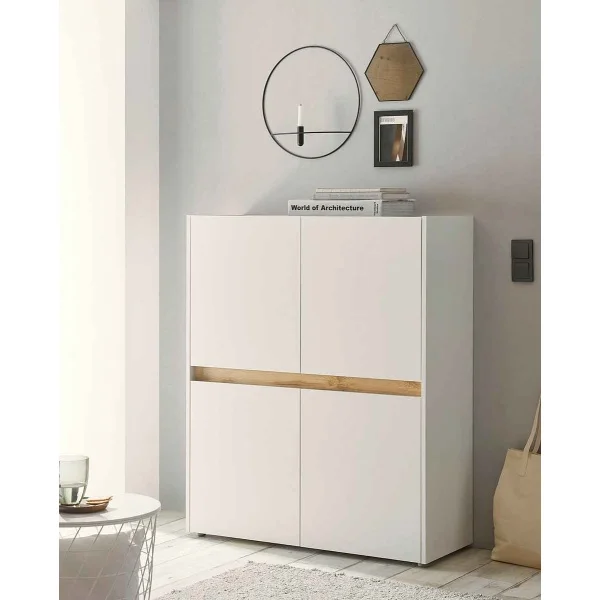 Comodă înaltă ~Vegas~ alb-maro, cu design modern, 100 cm lățime
