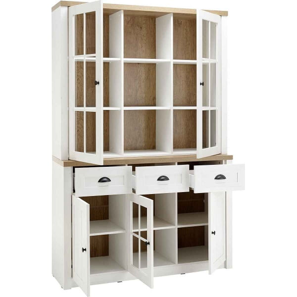 Bufet ~Palma~ cu aspect de lemn, modern, culoare alb-maro, 130 cm lățime - imagine 3