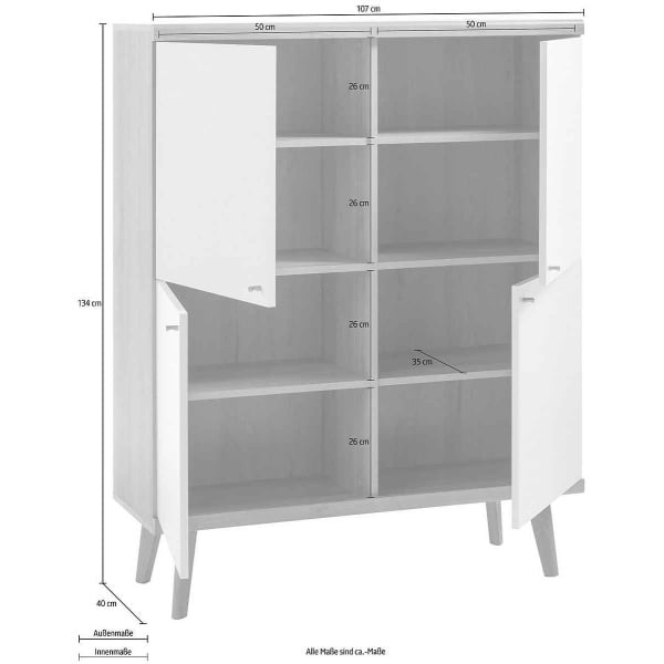 Comodă ~Texas~ culoare albă, in stil scandinav, cu picioare din lemn masiv de stejar, 107 cm lățime - imagine 4