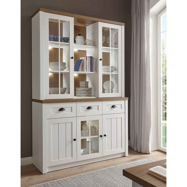 Bufet ~Palma~ cu aspect de lemn, modern, culoare alb-maro, 130 cm lățime - imagine 1