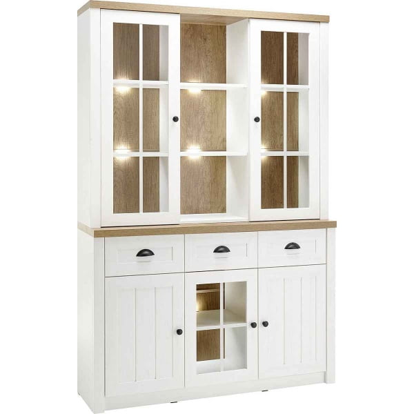 Bufet ~Palma~ cu aspect de lemn, modern, culoare alb-maro, 130 cm lățime - imagine 2