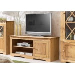 Comodă TV maro 130 cm din lemn masiv de pin, design clasic pentru living VENEȚIA