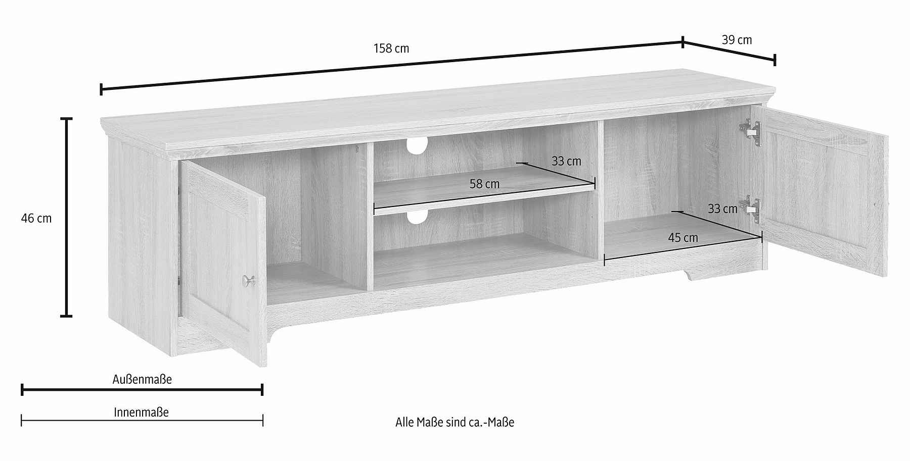 2B6C7889-584E-4C1A-9933-462BA6FFE351 Comoda TV, 158 cm latime, culoare alb/stejar sonoma - imagine 5