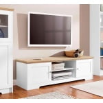 Comoda TV, 158 cm latime, culoare alb/stejar sonoma