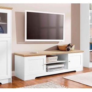 Comoda TV, 158 cm latime, culoare alb/stejar sonoma