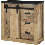 Comodă înaltă ~Hayak~ maro-negru, cu aspect de lemn, uși tip hambar, 93 cm lățime - imagine 2