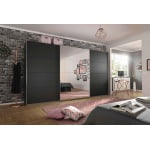 Dressing 360 cm lungime, 3 uși glisante, culoare gri antracit, oglinda pe mijloc, 210 cm înălțime