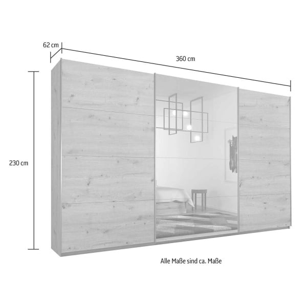 Dressing 360 cm lățime, culoare stejar, 3 uși glisante, oglindă pe mijloc, compartimentare premium, înălțime 230 cm - imagine 5