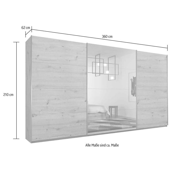 Dressing 360 cm lungime, 3 uși glisante, culoare gri antracit, oglinda pe mijloc, 210 cm înălțime - imagine 8
