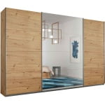 Dressing 315 cm lățime, 3 uși glisante, culoare stejar, oglinda pe mijloc, compartimentare premium, 210 cm înălțime - imagine 2