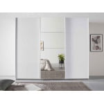 Dressing 271 cm, 3 uși glisante, oglinda pe mijloc, culoare alb, compartimentare premium, 230 cm înălțime - imagine 2