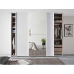 Dressing 271 cm, 3 uși glisante, oglinda pe mijloc, culoare alb, compartimentare premium, 230 cm înălțime