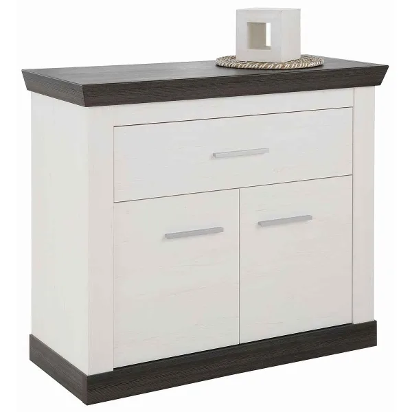 Comodă ~Genova~ culoare alb-maro, cu aspect de lemn modern, 107 cm lățime
