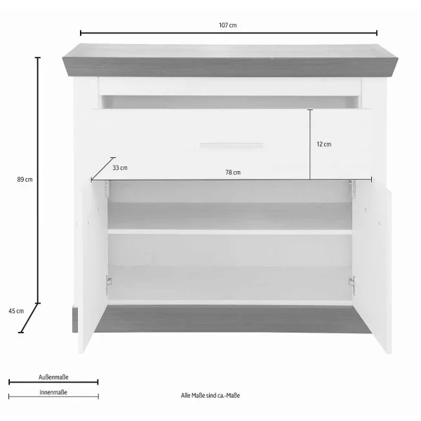 Comodă ~Genova~ culoare alb-maro, cu aspect de lemn modern, 107 cm lățime