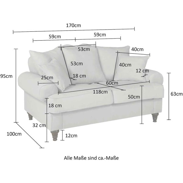Canapea fixă ~Dubai~, cu 2 locuri, 170 cm lățime, culoare vernil-albăstrui, material țesătură fină