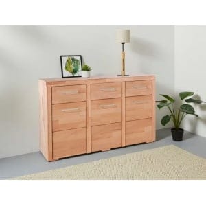 Comodă ~Woodsfera~ cu aspect modern, lemn masiv de stejar, 131 cm lățime