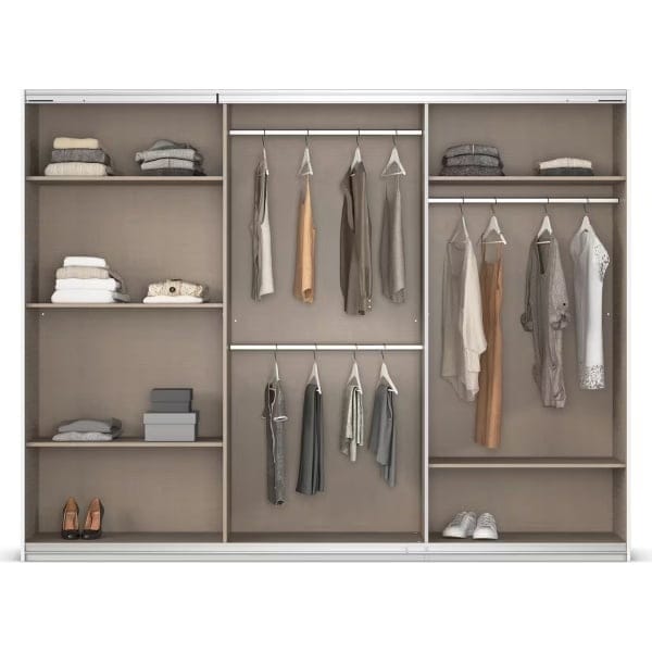 Dressing 271 cm lățime, 3 uși glisante, oglindă pe mijloc, culoare gri mătase, 210 cm - imagine 3