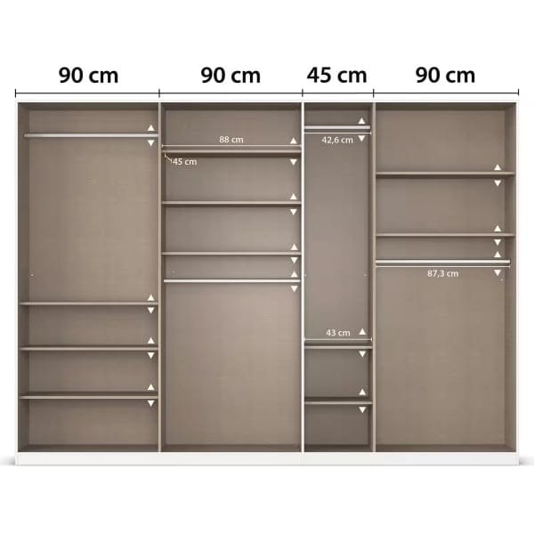 Dulap 315 cm lățime, 7 uși batante, culoare albă, compartimentare premium, mânere metalice, 229 cm inaltime - imagine 9