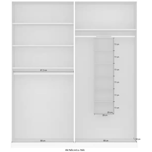 Dulap 180 cm lungime, 4 uși batante, culoare alb, mânere albe
