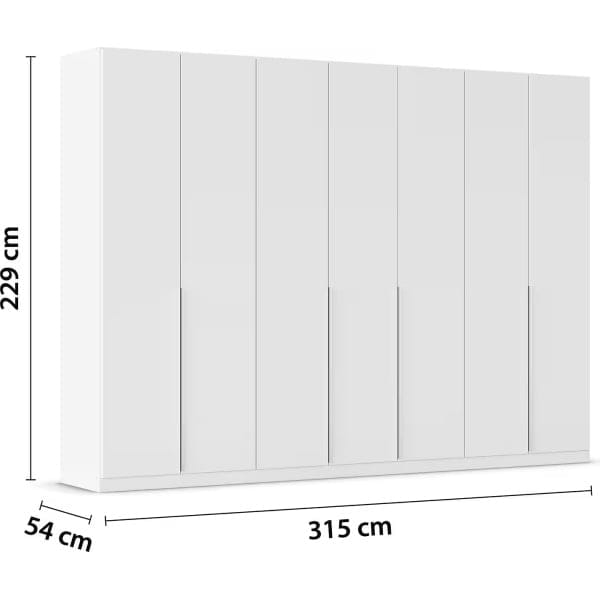 Dulap 315 cm lățime, 7 uși batante, culoare albă, compartimentare premium, mânere metalice, 229 cm inaltime - imagine 8
