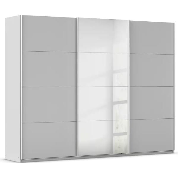 Dressing 271 cm lățime, 3 uși glisante, oglindă pe mijloc, culoare gri mătase, 210 cm - imagine 2