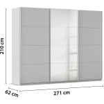 Dressing 271 cm lățime, 3 uși glisante, oglindă pe mijloc, culoare gri mătase, 210 cm - imagine 9