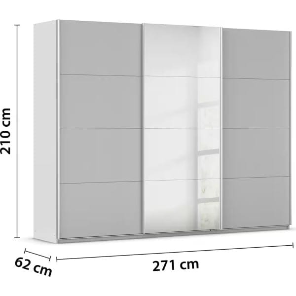 Dressing 271 cm lățime, 3 uși glisante, oglindă pe mijloc, culoare gri mătase, 210 cm - imagine 9