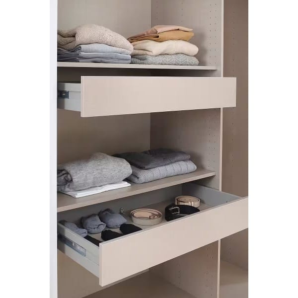 Dressing 271 cm lățime, 3 uși glisante, oglindă pe mijloc, culoare gri mătase, organizare premium, 229 cm inaltime - imagine 6