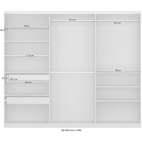 Dressing 271 cm lățime, 3 uși glisante, oglindă pe mijloc, culoare gri mătase, organizare premium, 229 cm inaltime - imagine 11