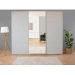 Dressing 271 cm lățime, 3 uși glisante, oglindă pe mijloc, culoare gri mătase, organizare premium, 229 cm inaltime