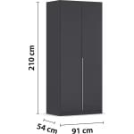 Dulap 91 cm lățime, 2 uși batante, culoare gri antracit, 210 cm înălțime - imagine 7