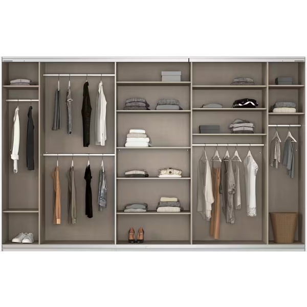 Dressing 360 cm lățime, culoare stejar, 3 uși glisante, oglindă pe mijloc, compartimentare premium, înălțime 230 cm - imagine 3