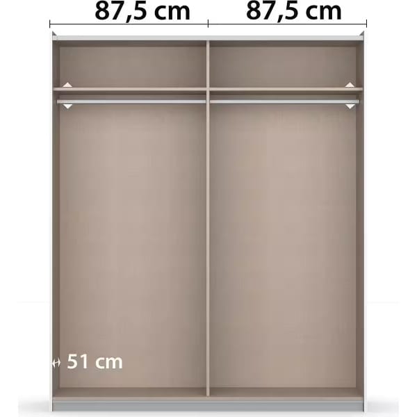 Dressing 175 cm lățime, 2 uși glisante, culoare albă, 210 cm înălțime