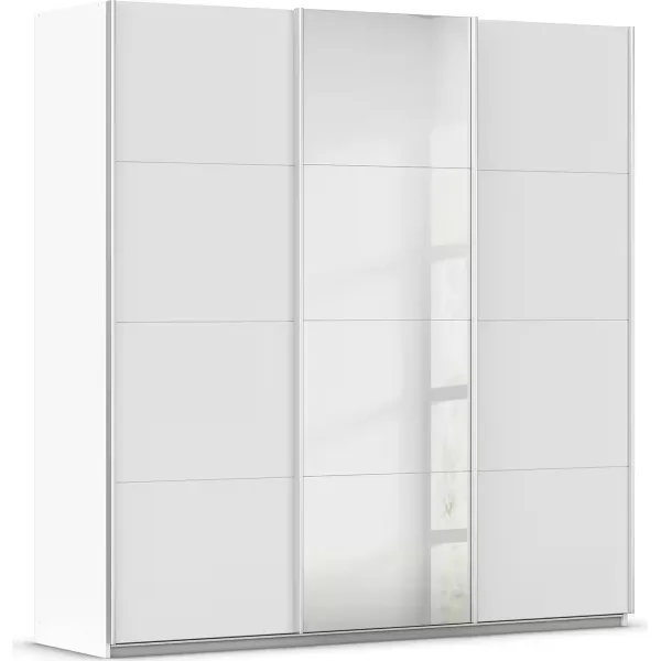 Dressing 201 cm lungime, 3 uși glisante, oglindă pe mijloc, culoare alb, 210 cm înălțime