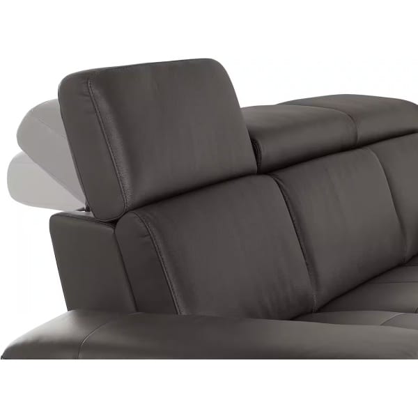 Canapea cu Recliner, tetiere reglabile, LED în partea de jos, culoare maro închis, material piele artificială, 229 cm lungime