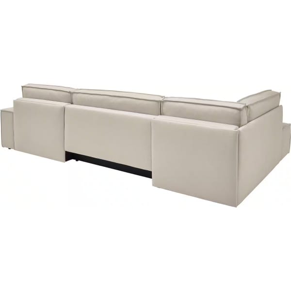 Colțar extensibil în formă de U, cu ladă de depozitare, 329 cm lungime, culoare crem, material țesătura